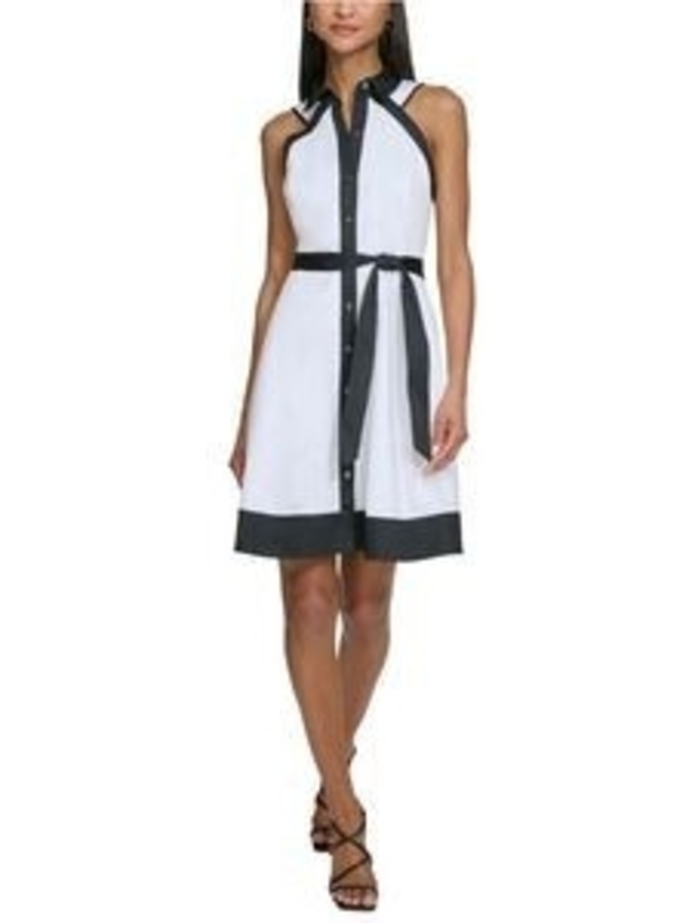 Karl Lagerfeld White Sleeveless Shirt Dress with Black Trim